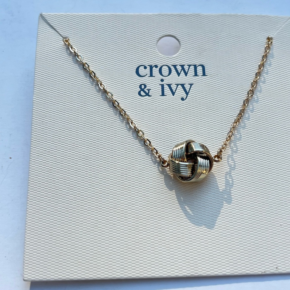 Crown & Ivy Gold Tone Woven Pendant Necklace